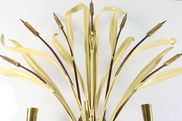 French Brass & Steel Bulrush Wall Sconce from Maison Baguès, 1950s-FUP-902368