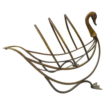 French Brass Swan Magazine Rack by Mason Jansen, 1960s-NMK-1773681