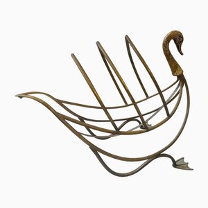 French Brass Swan Magazine Rack by Mason Jansen, 1960s-NMK-1773681