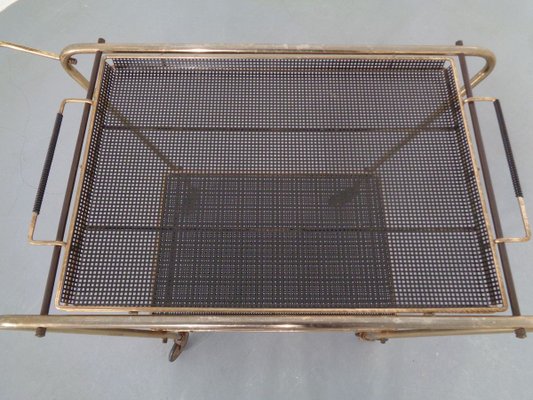 French Brass Tea Cart Attributed to Mathieu Matégot, 1950s-RDW-753333