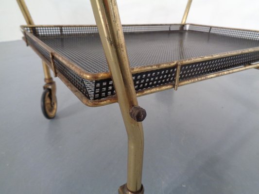 French Brass Tea Cart Attributed to Mathieu Matégot, 1950s-RDW-753333