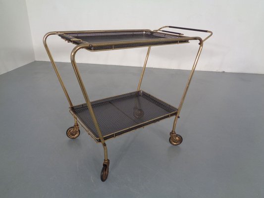 French Brass Tea Cart Attributed to Mathieu Matégot, 1950s-RDW-753333