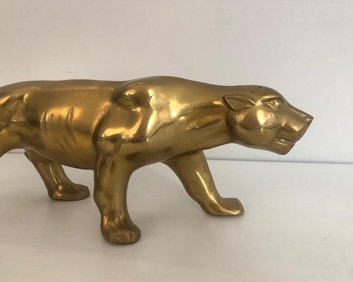 French Brass Tiger Sculpture, 1970s-BA-922417