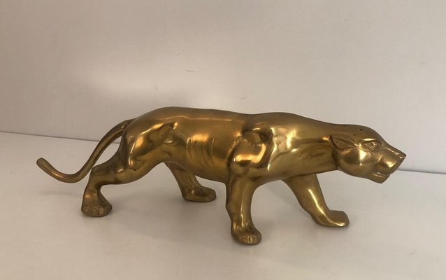 French Brass Tiger Sculpture, 1970s-BA-922417