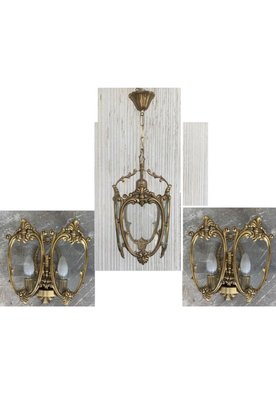 French Bronze and Glass Sconces, 1920s, Set of 3-NOU-715129