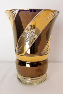 French Bronze and Golden Glass Vase, 1960s-RIU-1394187