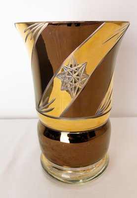 French Bronze and Golden Glass Vase, 1960s-RIU-1394187