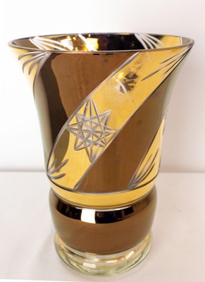 French Bronze and Golden Glass Vase, 1960s-RIU-1394187