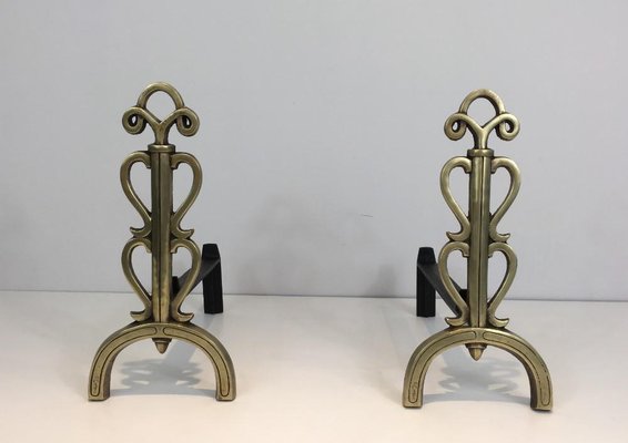 French Bronze and Iron Andirons in Style of Raymond Subes, 1940s, Set of 2-BA-658441