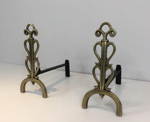 French Bronze and Iron Andirons in Style of Raymond Subes, 1940s, Set of 2-BA-658441