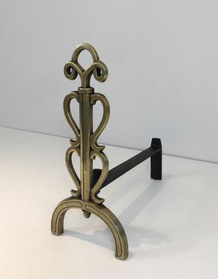 French Bronze and Iron Andirons in Style of Raymond Subes, 1940s, Set of 2-BA-658441