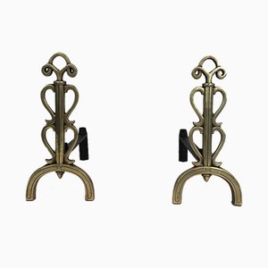 French Bronze and Iron Andirons in Style of Raymond Subes, 1940s, Set of 2-BA-658441