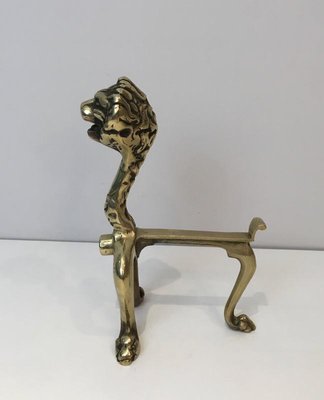 French Bronze Lion Andirons, 1900s, Set of 2-BA-658279