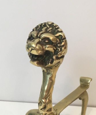 French Bronze Lion Andirons, 1900s, Set of 2-BA-658279