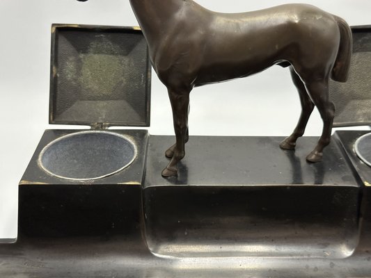 French Bronze & Marble Horse Desk Set with Inkwells, 1900s-ZCY-1737435