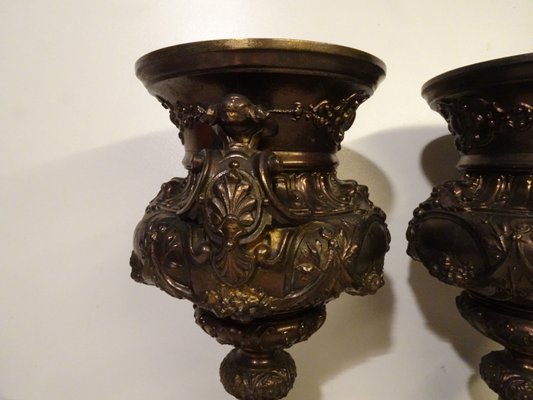 French Bronze & Patinated Cast Iron Medici Vases on Marble Bases, 19th Century, Set of 2-AWL-1317127