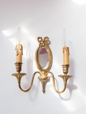 French Bronze Wall Light with Mirror, 1930s-JWI-1785660