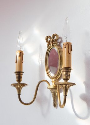 French Bronze Wall Light with Mirror, 1930s-JWI-1785660