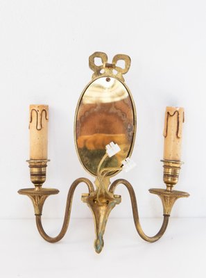 French Bronze Wall Light with Mirror, 1930s-JWI-1785660