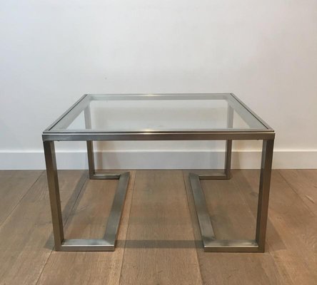 French Brushed Steel Side Tables, 1970s, Set of 2-BA-658281