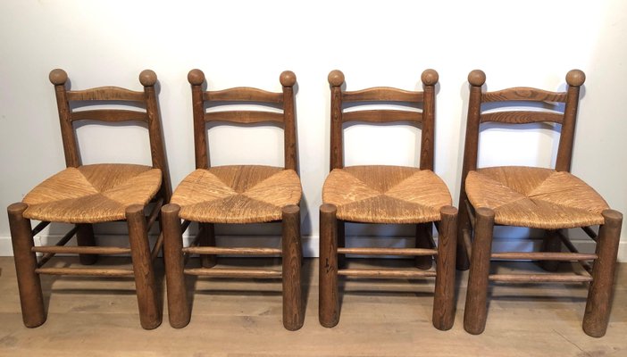 French Brutalist Dining Chairs by Charles Dudouyt, 1960s, Set of 4-BA-1436606