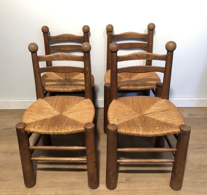 French Brutalist Dining Chairs by Charles Dudouyt, 1960s, Set of 4-BA-1436606