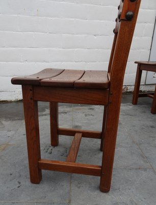 French Brutalist Oak and Leather Horn Form Chairs, 1970s, Set of 6-AWL-1702301