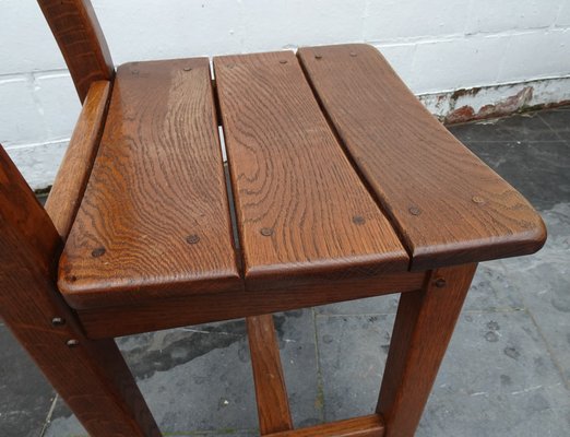 French Brutalist Oak and Leather Horn Form Chairs, 1970s, Set of 6-AWL-1702301