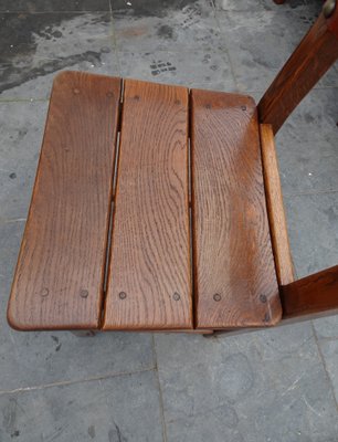 French Brutalist Oak and Leather Horn Form Chairs, 1970s, Set of 6-AWL-1702301