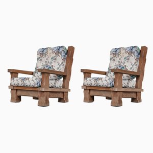 French Brutalist Oak Chunky Armchairs, Set of 2-JRP-1057664