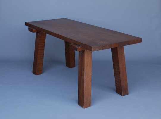 French Brutalist Peg Table in Oak-MB-1194002