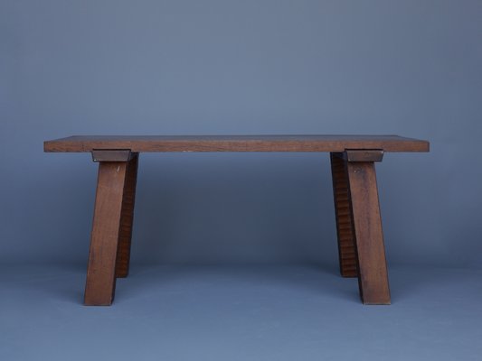 French Brutalist Peg Table in Oak-MB-1194002