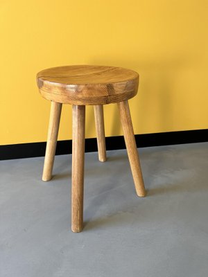 French Brutalist Stool in Pine, 1950s-WKI-1411024