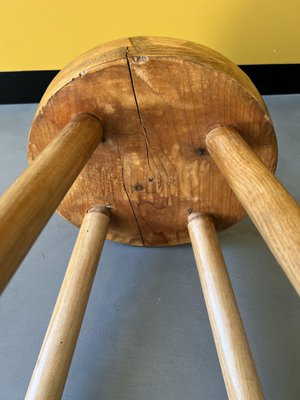 French Brutalist Stool in Pine, 1950s-WKI-1411024