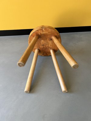 French Brutalist Stool in Pine, 1950s-WKI-1411024