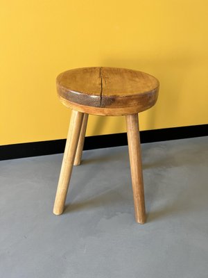 French Brutalist Stool in Pine, 1950s-WKI-1411024