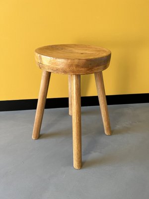 French Brutalist Stool in Pine, 1950s-WKI-1411024