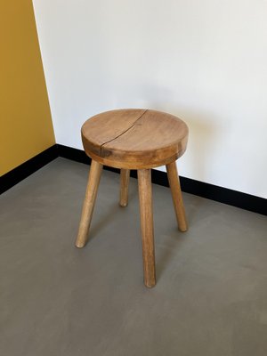 French Brutalist Stool in Pine, 1950s-WKI-1411024