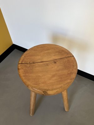 French Brutalist Stool in Pine, 1950s-WKI-1411024