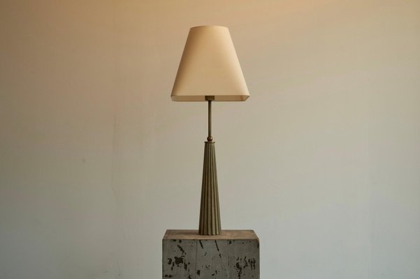 French Brutalist Table Lamp in Cast Brass, 1960s-FEW-2024249