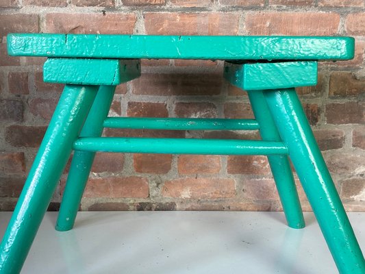 French Brutalist Wooden Stool in Green Paint, 1950s-WZZ-1442270