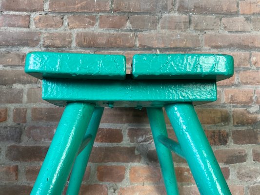 French Brutalist Wooden Stool in Green Paint, 1950s-WZZ-1442270