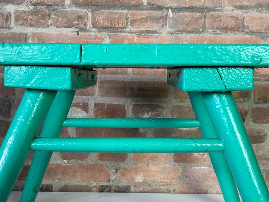 French Brutalist Wooden Stool in Green Paint, 1950s-WZZ-1442270