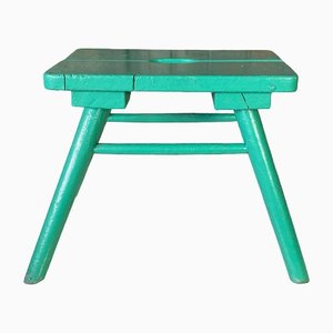 French Brutalist Wooden Stool in Green Paint, 1950s-WZZ-1442270