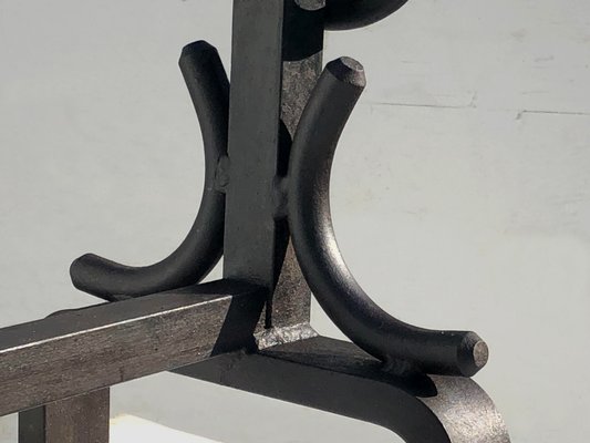 French Brutalist Wrought Iron Andirons, 1960, Set of 2-NLF-2020236