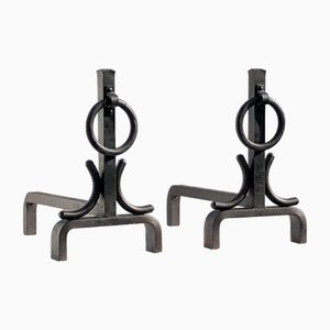 French Brutalist Wrought Iron Andirons, 1960, Set of 2-NLF-2020236