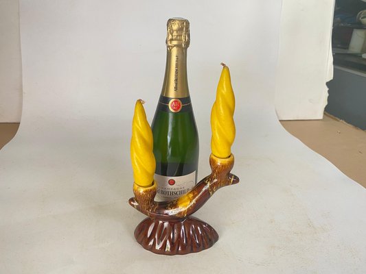 French Candleholder Ceramic with Yellow Candles, France, 1970s, Set of 4-UR-1724387