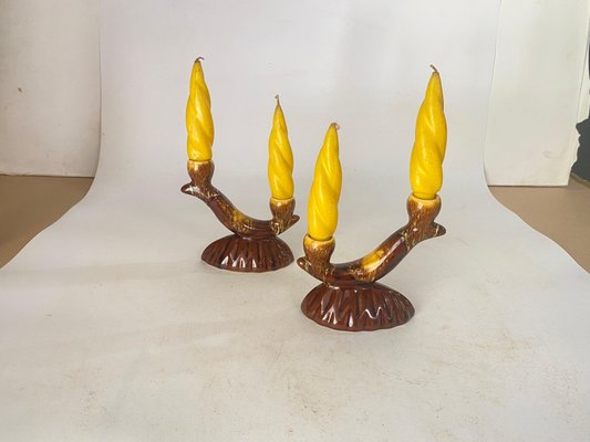 French Candleholder Ceramic with Yellow Candles, France, 1970s, Set of 4-UR-1724387