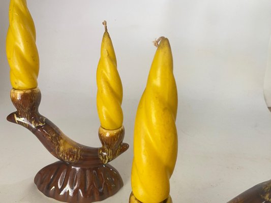 French Candleholder Ceramic with Yellow Candles, France, 1970s, Set of 4-UR-1724387