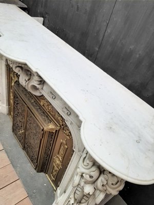 French Carved Marble Fireplace with Original Brass Insert, 1880-TDA-1376465